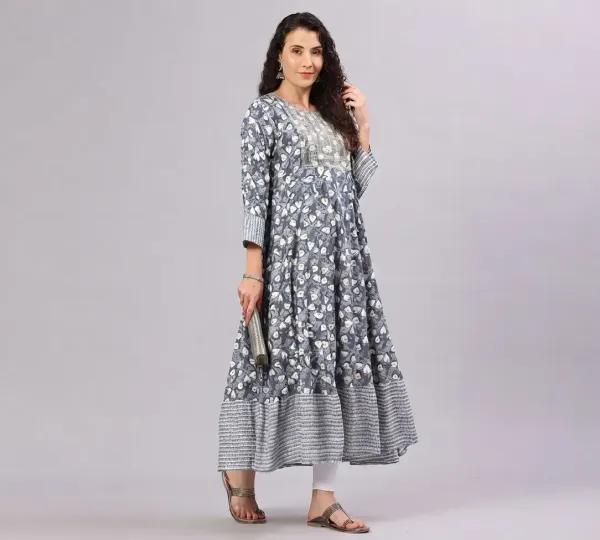 Cotton Blend Sequined A-Line Kurti for Women