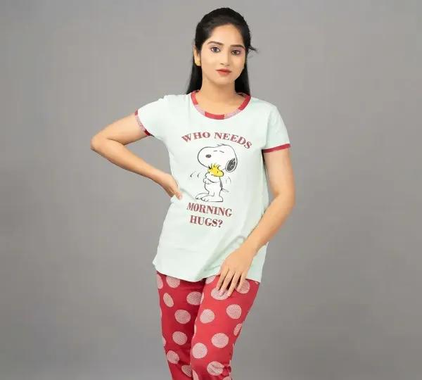 Cotton Printed Top With Pyjama Set for Women